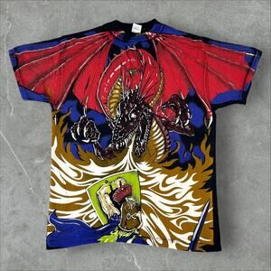 Vintage RARE Jesus Dragon AOP War Zone Knight Large Single Stitch Reprint Shirt